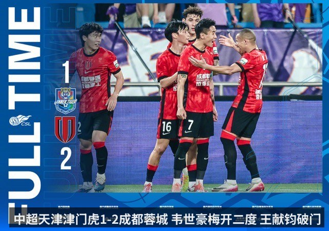 中超天津津门虎1-2成都蓉城 韦世豪梅开二度 王献钧破门难救主